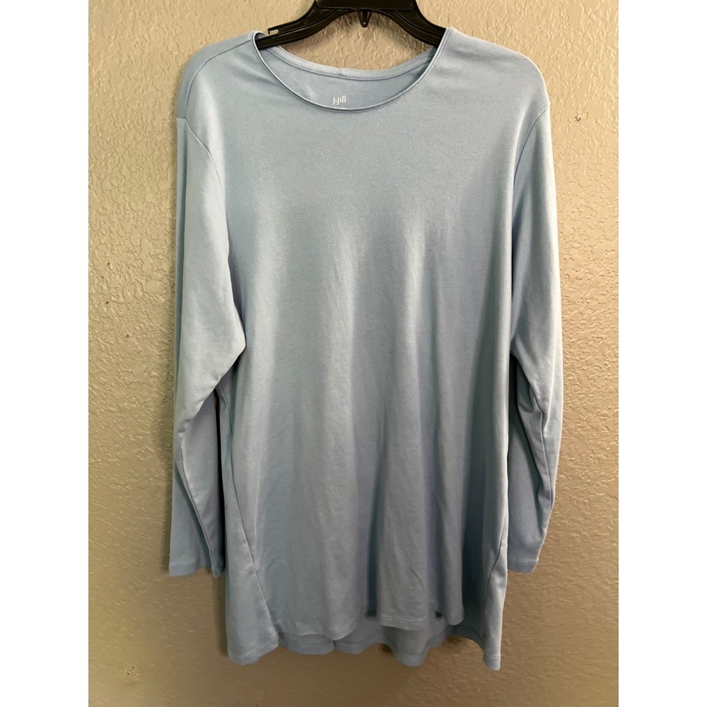 J.Jill Pima Cotton Long Sleeve Tee 2X Plus Blue Crewneck Hi Low Pullover Casual - Picture 2 of 5
